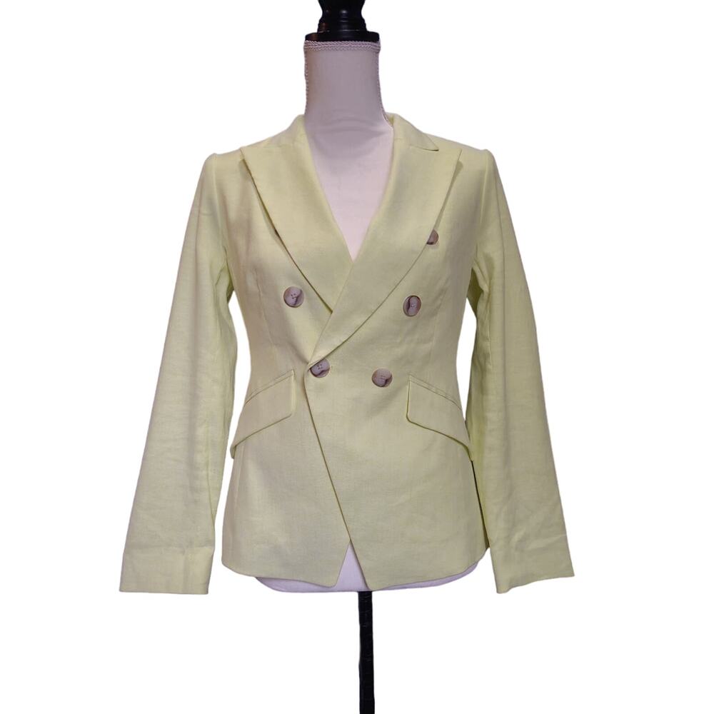 Banana Republic Linen Blazer Jacket Pointed Collar Yellow 4P Double Breasted